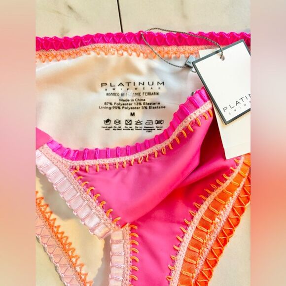 NWT Anthropologie pilyq platinum crochet trim pink tie bikini bottom - Picture 3 of 4